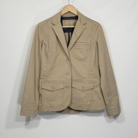 Eddie Bauer Tan Legendwash Stretch 3 Button Cotton Blazer Women's Size T6 - Picture 1 of 3